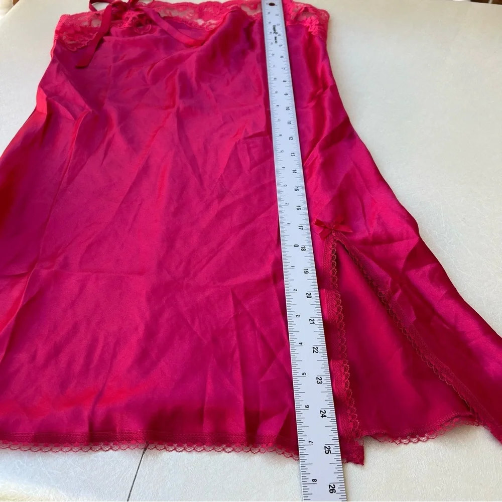 Vintage Victoria's Secret Satin Slip Dress Lace Trim and a Side slit Women’s XS